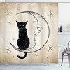 Black Cat Sitting on Moon Shower Curtain for Cat Lovers Bathroom Decor 