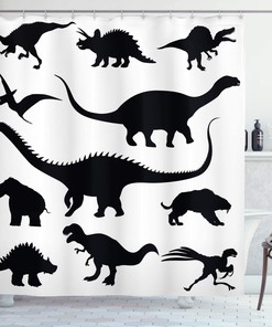 Black Dino Evolution Shower Curtain - Cloth Fabric Bathroom Decor In Black White