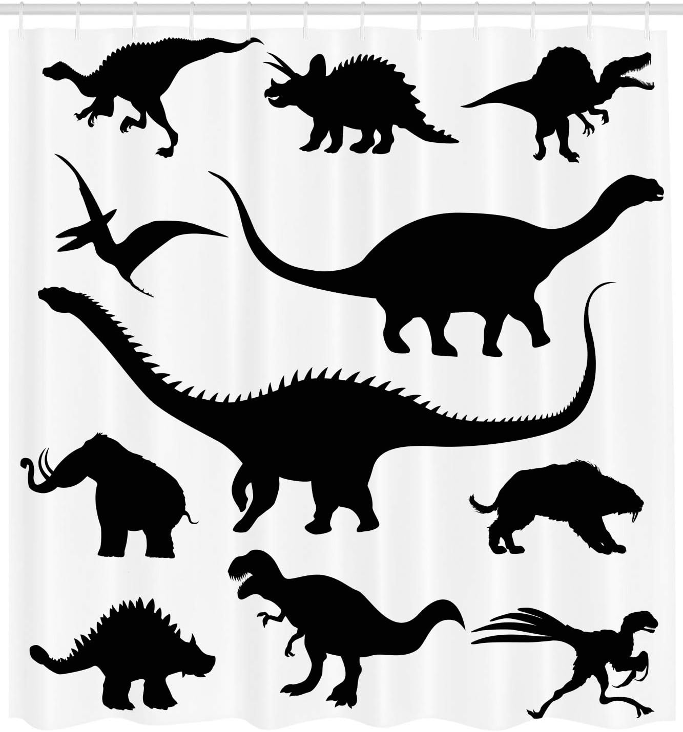 Black Dino Evolution Shower Curtain - Cloth Fabric Bathroom Decor In Black White - Image 2