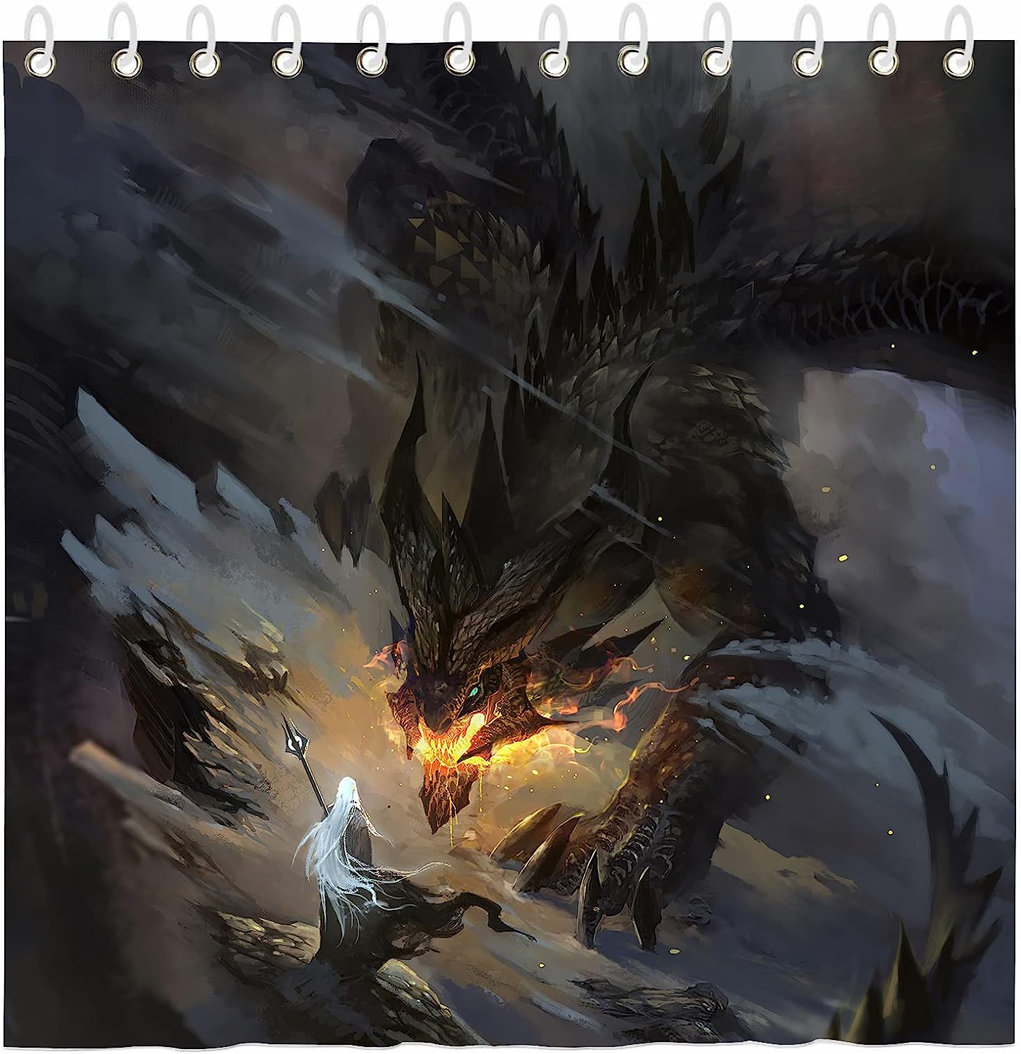 Black Dragon Fantasy Mythical Print Fabric Shower Curtain for Bathroom
