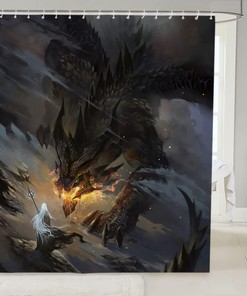 Black Dragon Fantasy Mythical Print Fabric Shower Curtain for Bathroom