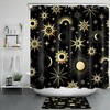 Black Fantasy Sun Moon Star Print Shower Curtain For Bathroom Accessories
