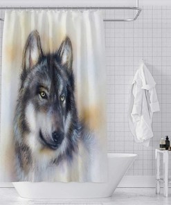 Black Fierce Wildlife Animals Wolf Hand Painting Shower Curtain Modern Art Watercolor Bath Curtain
