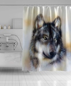 Black Fierce Wildlife Animals Wolf Hand Painting Shower Curtain Modern Art Watercolor Bath Curtain
