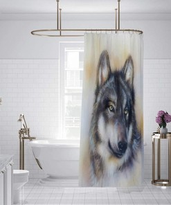 Black Fierce Wildlife Animals Wolf Hand Painting Shower Curtain Modern Art Watercolor Bath Curtain