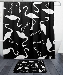 Black Flamingo Shower Curtain with White Background, Modern Bathroom Accessory 