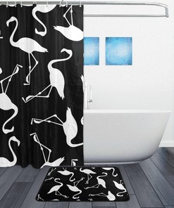 Black Flamingo Shower Curtain with White Background, Modern Bathroom Accessory