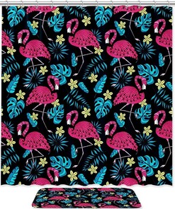 Black Flamingo Waterproof Shower Curtain