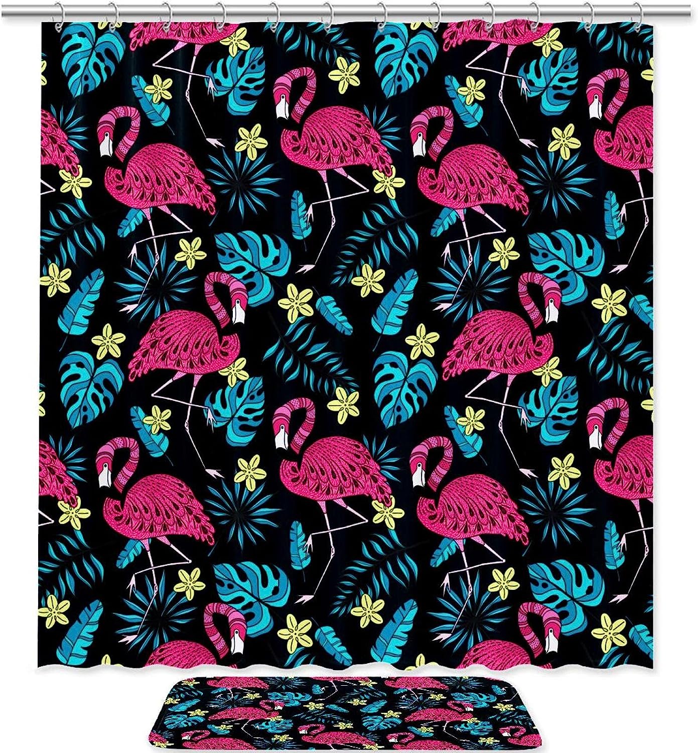 Black Flamingo Waterproof Shower Curtain
