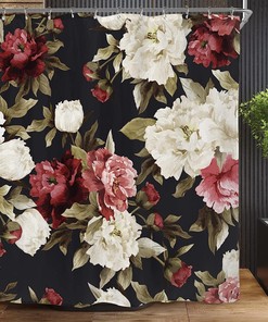 Black Floral Rustic Retro Shower Curtain, Watercolor Flowers Rose Girl Print, Fabric Bathroom Home Decor 