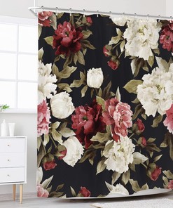 Black Floral Rustic Retro Shower Curtain, Watercolor Flowers Rose Girl Print, Fabric Bathroom Home Decor
