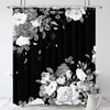 Black Floral White Blossom Roses Unique Modern Art Printed Shower Curtain