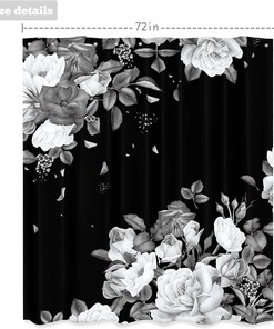 Black Floral White Blossom Roses Unique Modern Art Printed Shower Curtain
