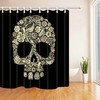 Black Flower Skull Fabric Shower Curtain - Vintage Flower Bathroom Decor 