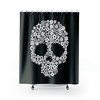 Black Flower Skull Shower Curtain With Gothic Bathroom Print 