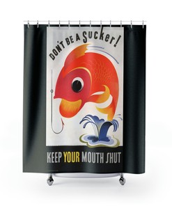 Black Funny Lithograph Fish Humor Shower Curtain - Fun Wedding Gift Idea