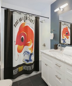 Black Funny Lithograph Fish Humor Shower Curtain - Fun Wedding Gift Idea