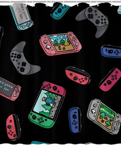 Black Game Video Game Controllers Shower Curtain Farmhouse Bathroom Decor Fabric