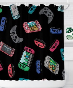 Black Game Video Game Controllers Shower Curtain Farmhouse Bathroom Decor Fabric
