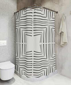 Black Geometric Art Boho Shower Curtain with Unique Line Pattern