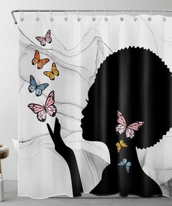 Black Girl African American Woman Butterfly Shower Curtain for Modern Boho Bathrooms