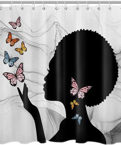 Black Girl African American Woman Butterfly Shower Curtain for Modern Boho Bathrooms