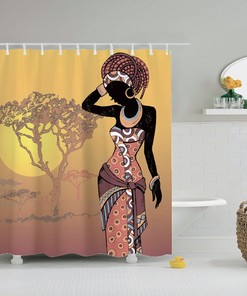 Black Girl African Style Landscape Sunset Shower Curtain For Modern Bathroom