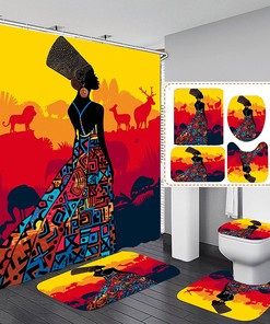 Black Girl Bathroom Decor Shower Curtain Set