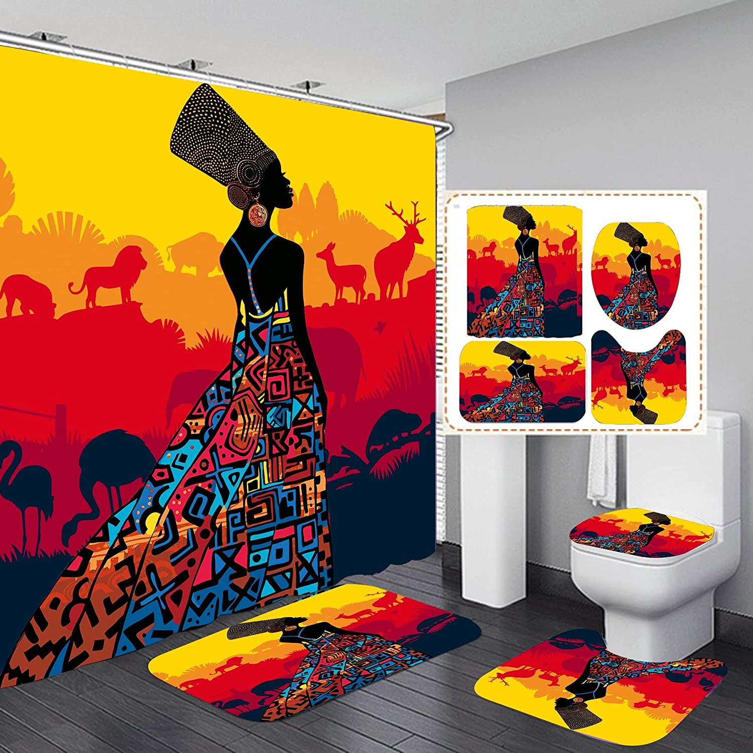 Black Girl Bathroom Decor Shower Curtain Set
