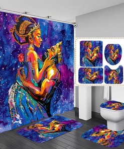 Black Girl Bathroom Decor Shower Curtain Set With African American Woman