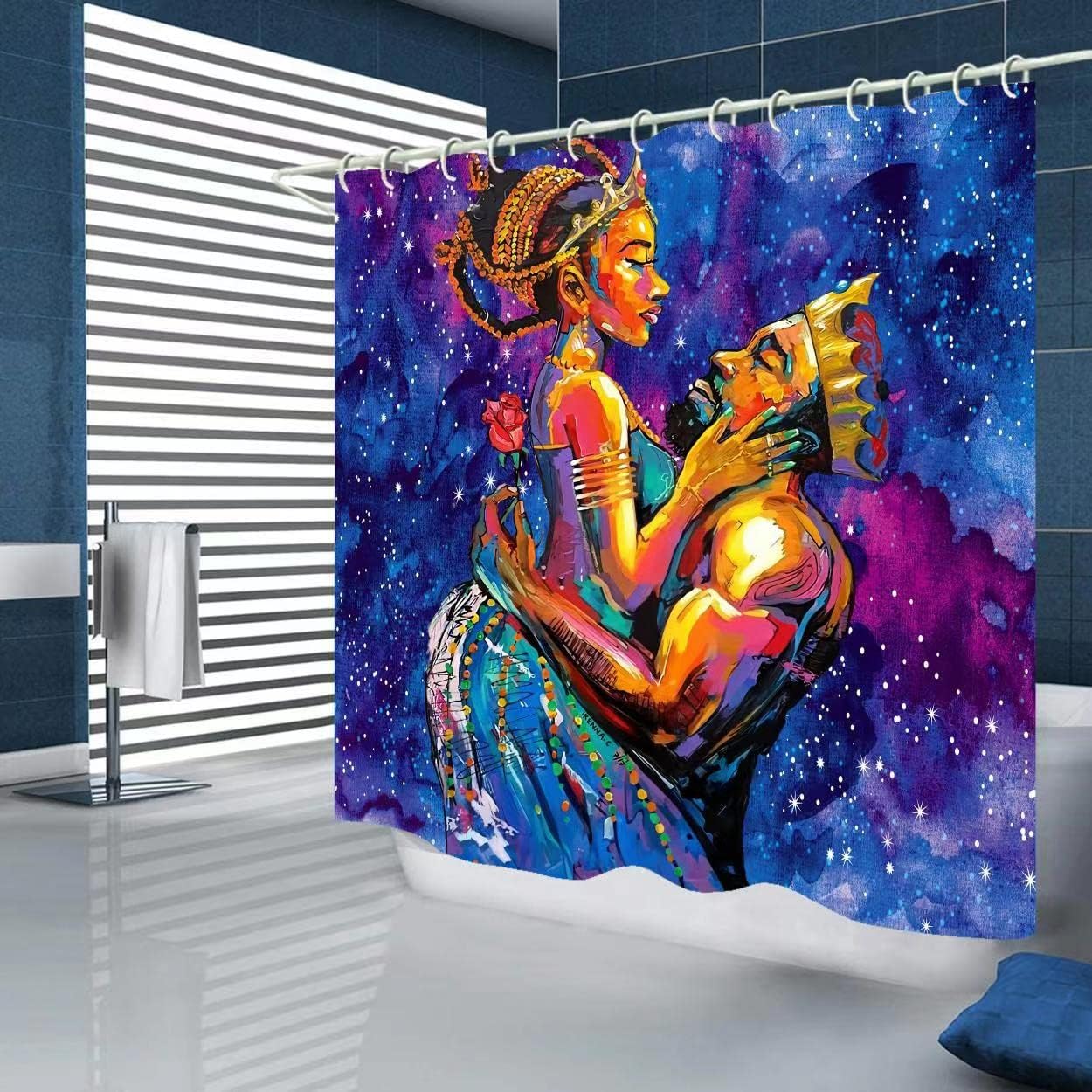 Black Girl Bathroom Decor Shower Curtain Set With African American Woman - Image 2