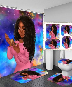Black Girl Bathroom Decorr Set With African American Woman Shower Curtain