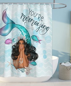 Black Girl Mermaid Fabric Shower Curtain, Kid'S Bathroom Decor, 71 Inches