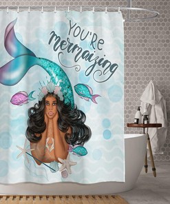 Black Girl Mermaid Fabric Shower Curtain, Kid'S Bathroom Decor, 71 Inches