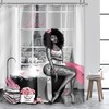 Black Girl Sexy Shower Curtain with Afro and Modern Pink Eiffel Tower Prints