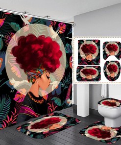 Black Girl Shower Curtain For Bathroom, Classic Black Design