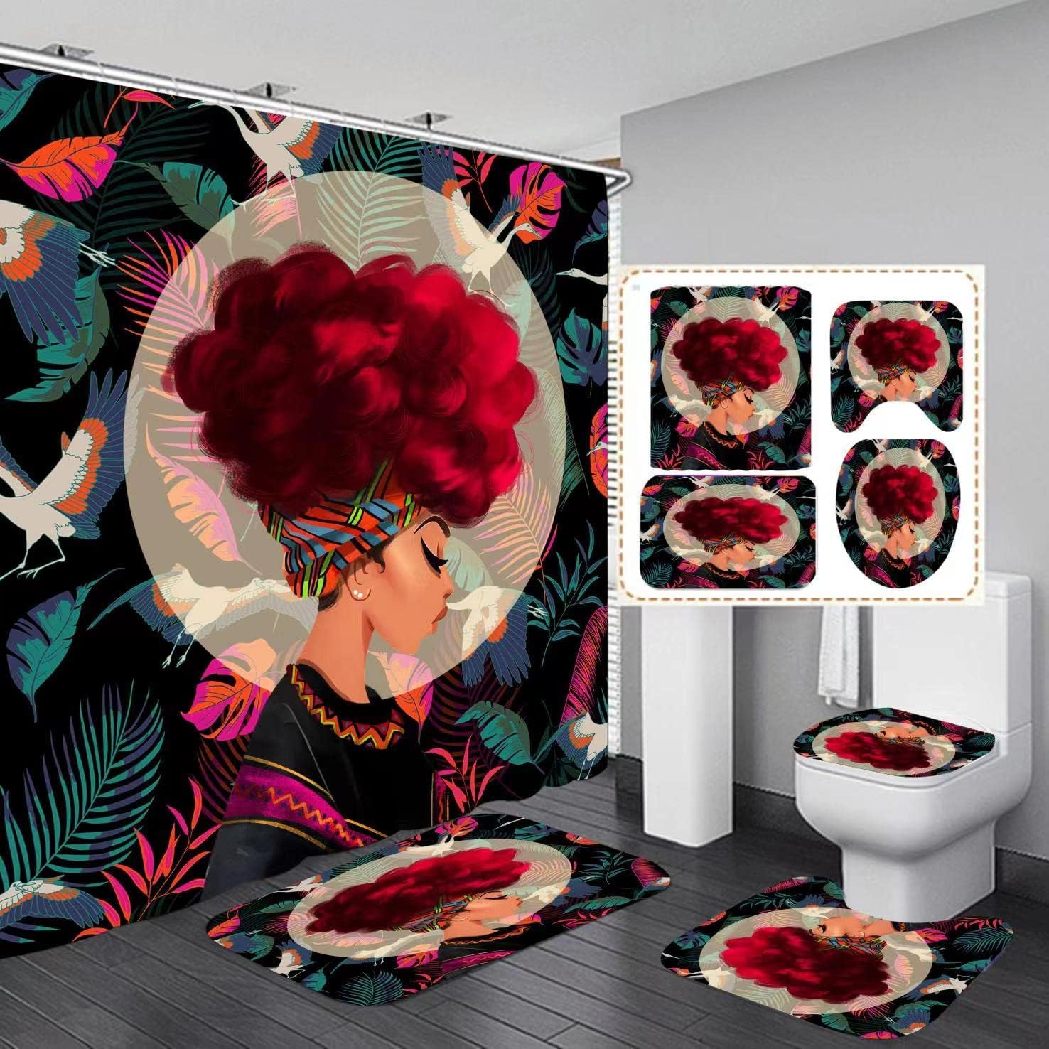 Black Girl Shower Curtain For Bathroom, Classic Black Design
