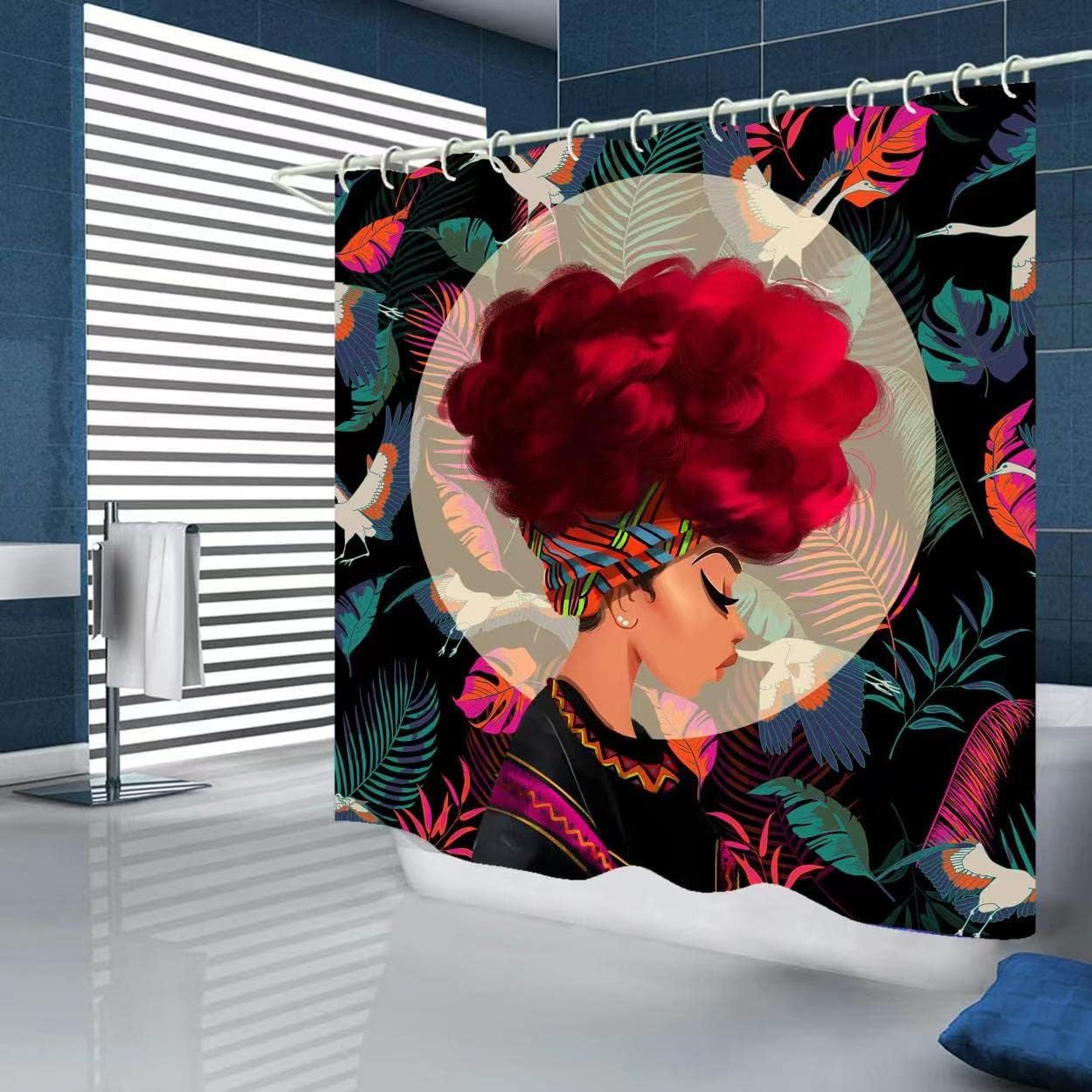 Black Girl Shower Curtain For Bathroom, Classic Black Design - Image 2