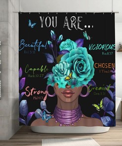 Black Girl Shower Curtain Queen Teal Rose Motivational Quote Afro Eucalyptus Leaves Butterfly Vintage Shower Curtain
