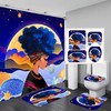 Black Girl Shower Curtain With Blue Accents For Bathroom