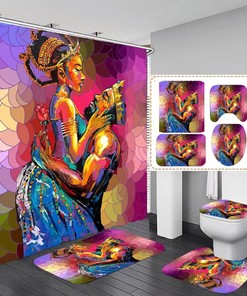 Black Girl Shower Curtain With Yellow Accents For Bathroom