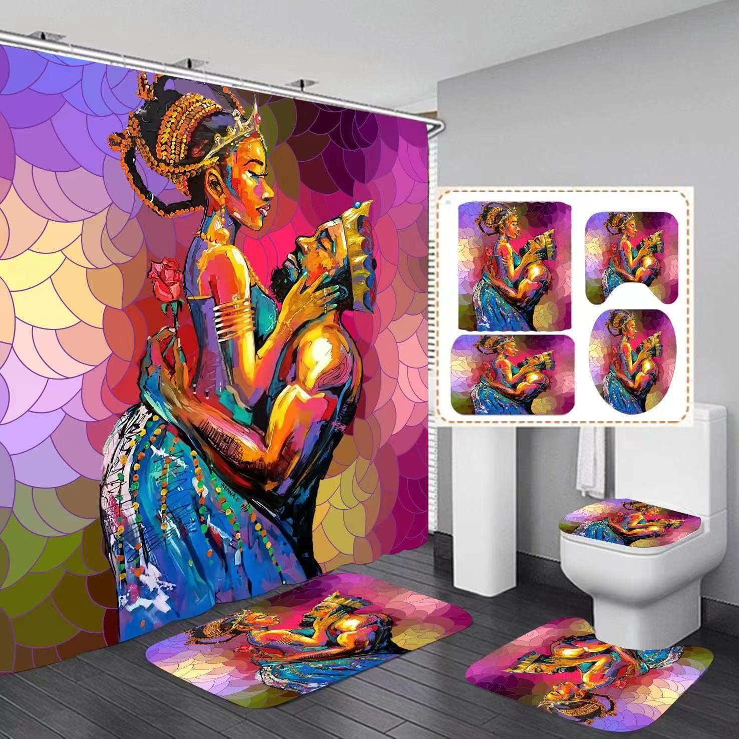 Black Girl Shower Curtain With Yellow Accents For Bathroom