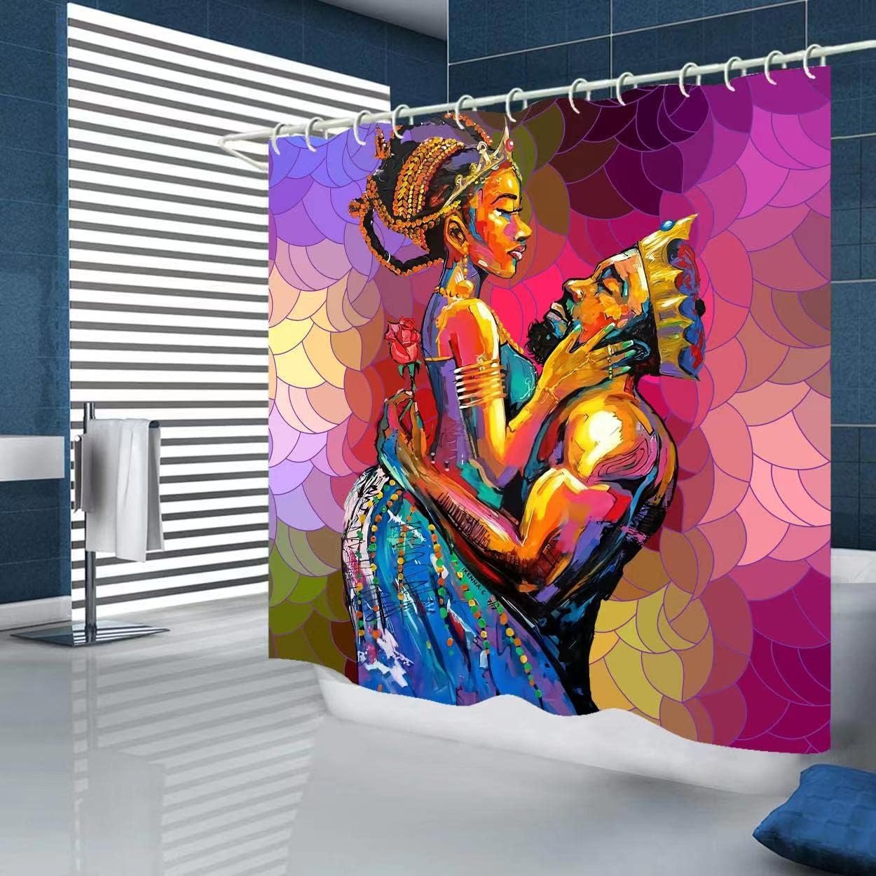 Black Girl Shower Curtain With Yellow Accents For Bathroom - Image 2