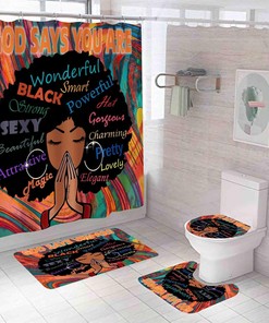 Black Girl Shower Curtain,African American Girl Vintage Bathroom Shower Curtains, Waterproof Fabric