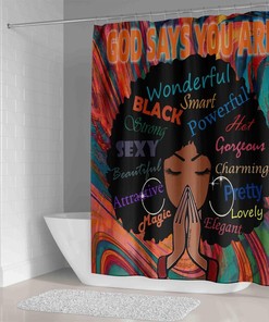 Black Girl Shower Curtain,African American Girl Vintage Bathroom Shower Curtains, Waterproof Fabric
