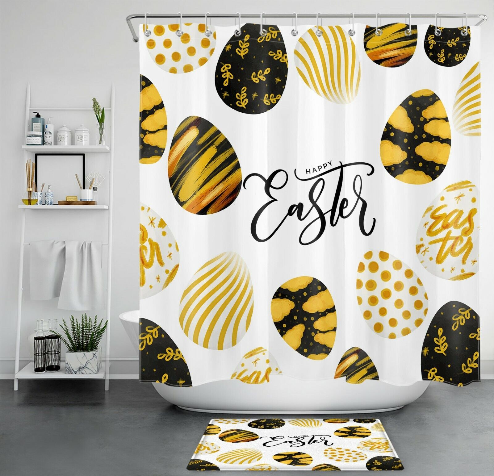 Black Gold Easter Eggs With Unique Shower Curtains Design Creative Bathroom Accessories
