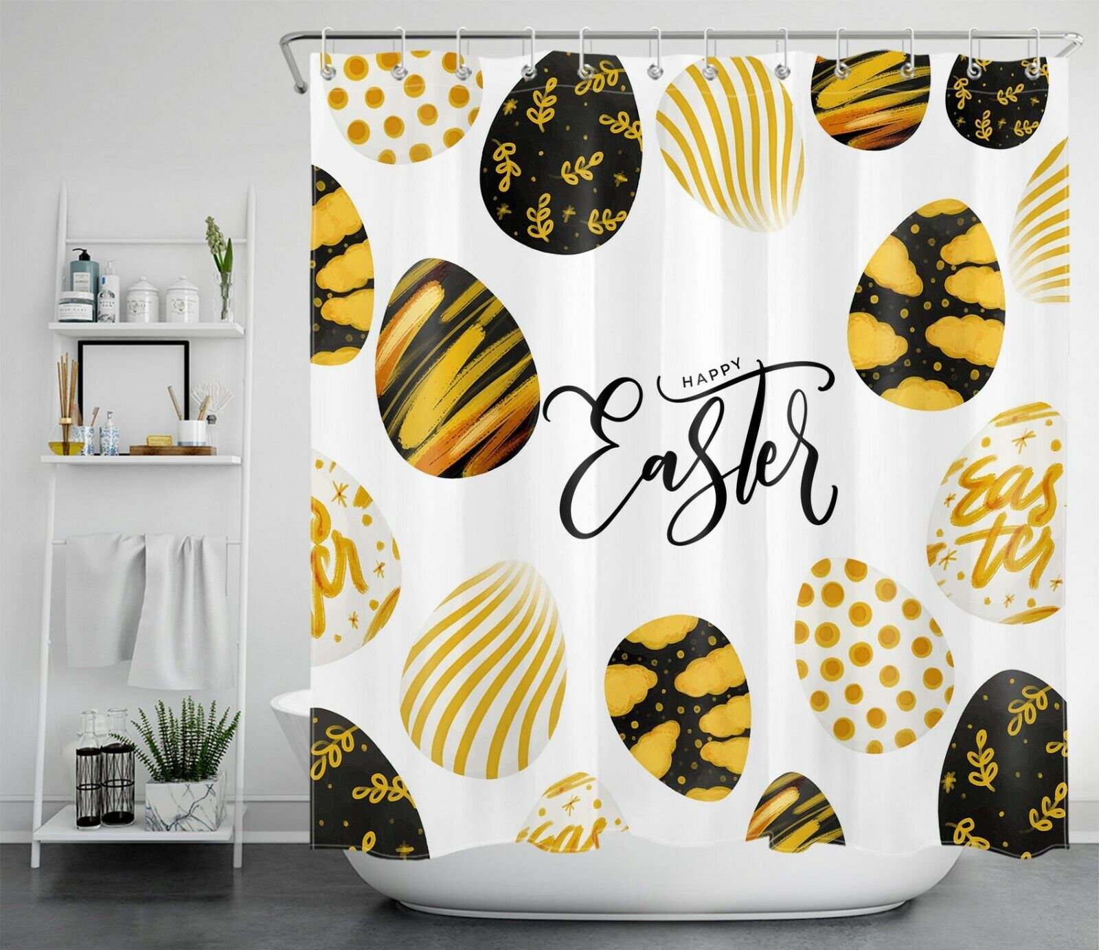 Black Gold Easter Eggs With Unique Shower Curtains Design Creative Bathroom Accessories