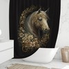 Black Gold Floral Print Horse Shower Curtain- Elegant Bathroom Decor for Horse Lovers 