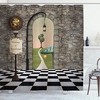 Black Green Welcome Wonderland Black And White Floor Mushroom Print Shower Curtain