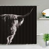 Black Highland Cows Shower Curtain, Western Wildlife and Bull Portrait Design for Bathroom